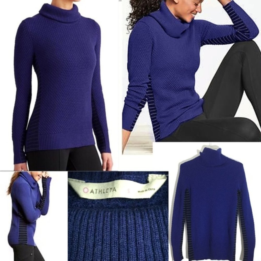 ATHLETA Marina knit merino wool cobalt blue pullover turtleneck sweater Small